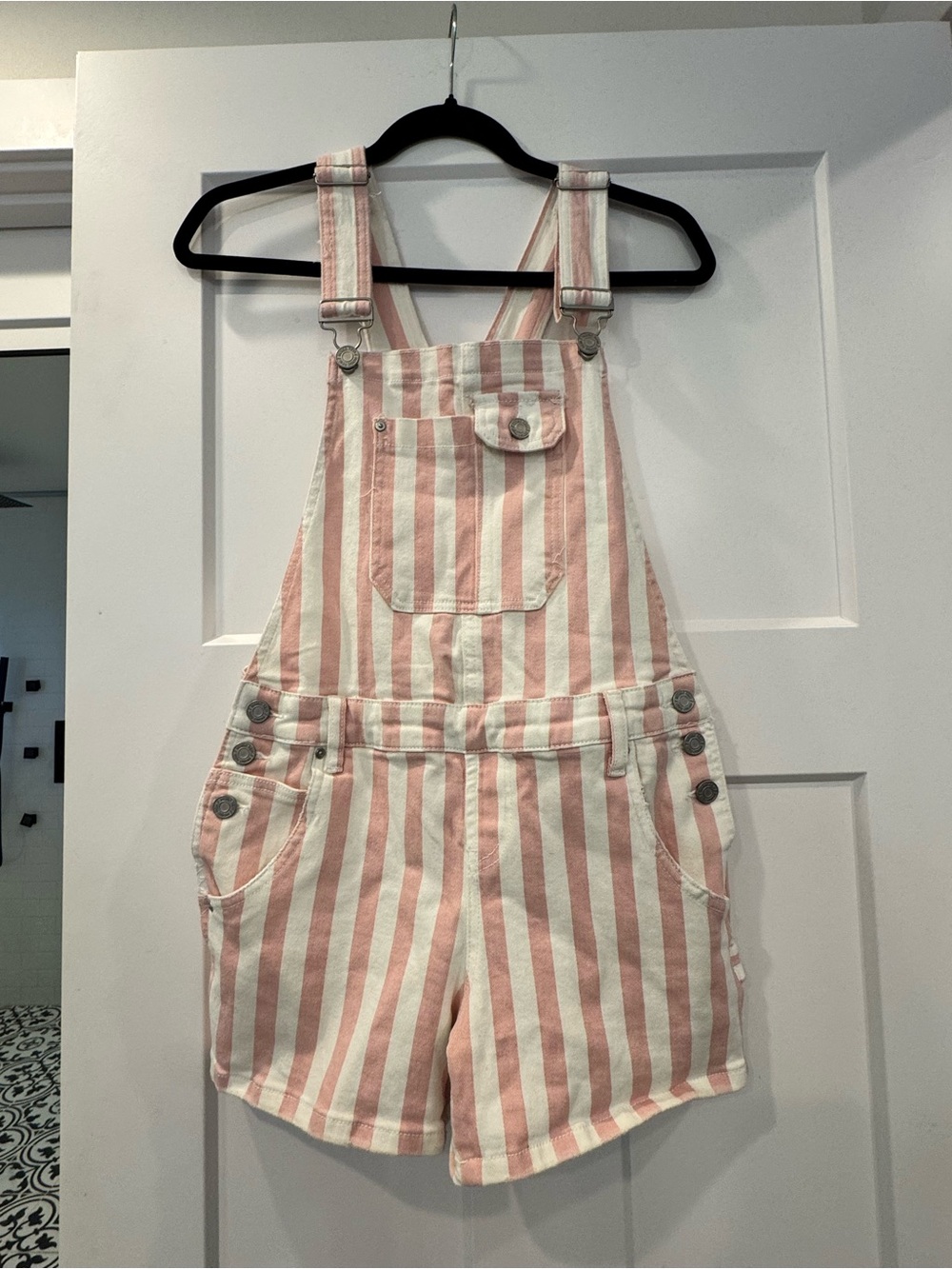 Striped Pink and White Short Overalls
